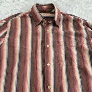 Tommy Bahama Shirt Mens Medium Striped Button Up Silk Blend Stretch Beach Tropic